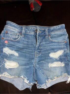 American Eagle Outfitters Distressed Light Blue Cropped Denim Shorts